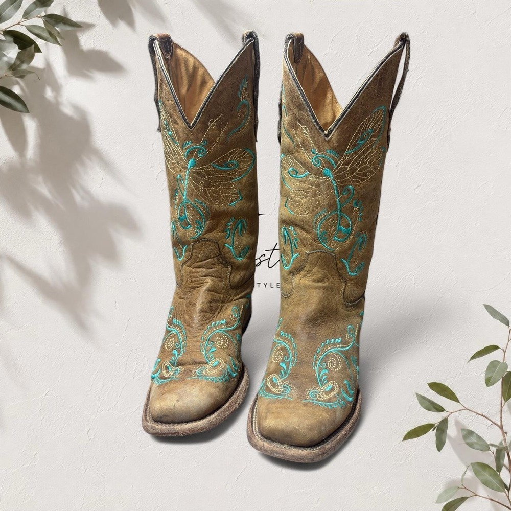 Circle G by Corral Embroidered Western Cowboy Boots Brown Turquoise 8.5 M